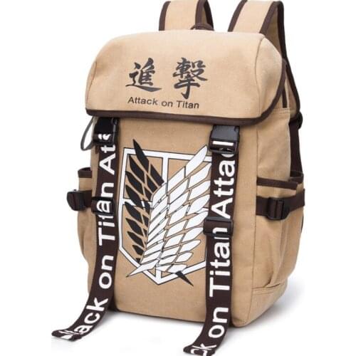 Anime Bag Attack On Titan Backpack Cartoon khaki Zipper Canvas Bag Adult Student Shoulder Bag Japanese Fashion Travelling Bag