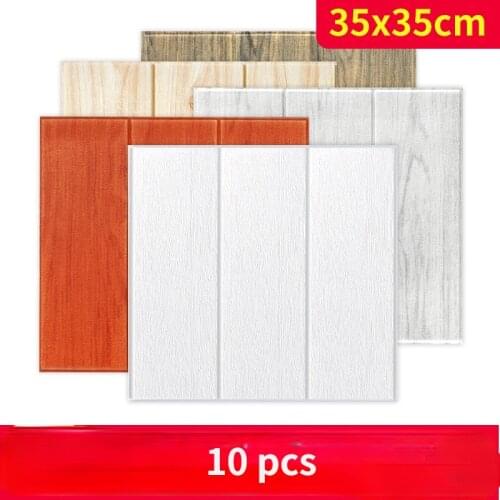 10pcs Wood Pattern 3d Three-dimensional Foam Wall Paste 35x35cm Self-adhesive Wallpaper Waterproof Wall Sticker Thick Soft Pack