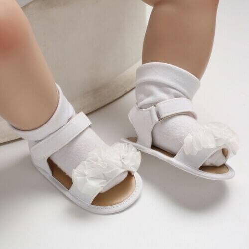 Baby Girls Lace Flat Sandals Crib Shoes Anti-slip Open Toe Soft Sole Shoes Summer Floral House First Walker for Baby Girls