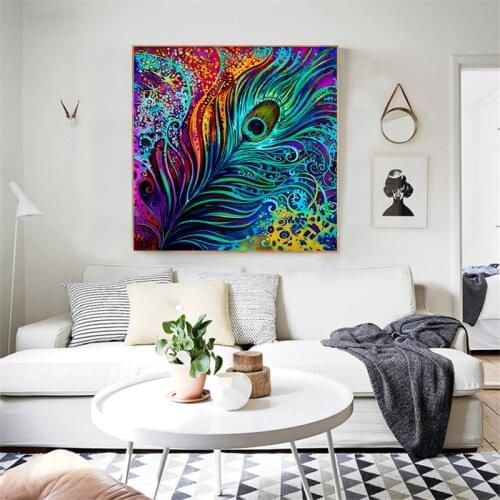 Nordic Peacock Feathers Beautiful Poster Home Wall Art Print Canvas Painting Blue Picture for Living Room Home Modern Decor