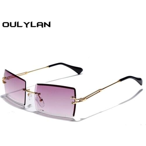 Oulylan Women Rimless Sunglasses Lady Luxury Rectangle Sun Glasses Shades Female Brown Clear Eyewear UV400