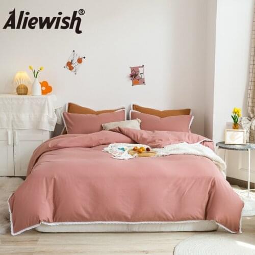 Modern Solid Color Lace Bedding Set King Size Brushed Home Duvet Cover Sets Pillowcase Bed Sheet Single Double Queen Bedclothes