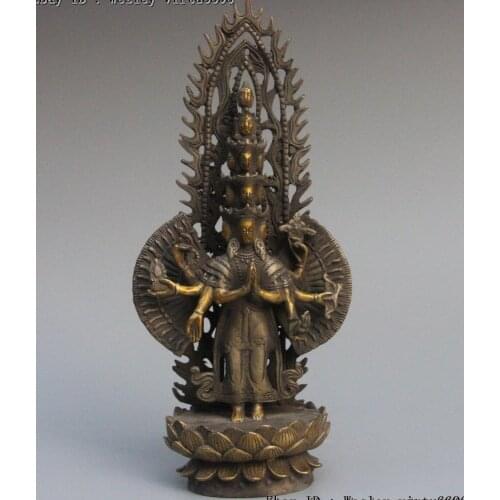 Tibetan White Bronze Silver Thousands Hands Guan yin Kwan-yin Bodhisattva Buddha