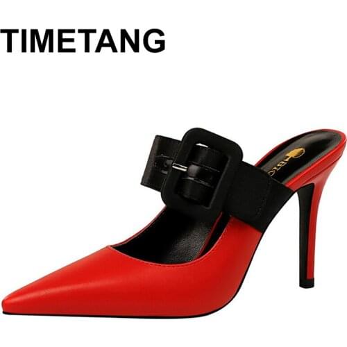 TIMETANGClassics Banquet Womens Shoes Fashion Thin High Heels Womens Pumps Pointed Toe Slingbacks Buckle Shallow Mouth