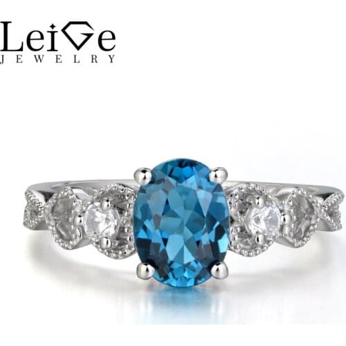 Leige Jewelry London Blue Topaz Ring 925 Sterling Silver Jewelry Oval Cut Blue Gemstone Wedding Engagement Rings for Women