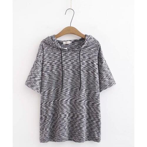 Plus size stretch cotton quick-drying knitted t shirt women hooded short sleeve tshirt 2021 striped t-shirt summer tops