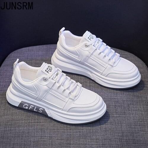 2021 New Spring Women Casual Shoes Breathable Leather Fashion Thick-soled Comfortable Girl White Leisure Flat Shoes Sneakers