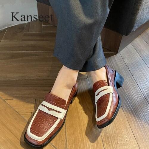 Kanseet 2021 New Women Pumps Spring Autumn Black Genuine Leather Square Toe Mid Heels Footwear Casual Handmade Plus Size Shoes