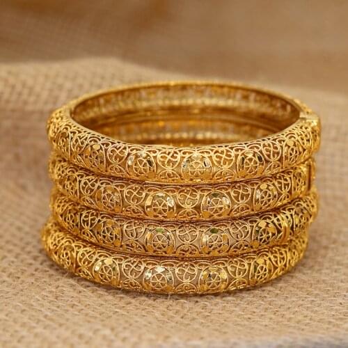 24K Bangles Ethiopian Africa Fashion Gold Color Bangles For Women Saudi Arabia Bride Wedding Bracelet Jewelry Gifts