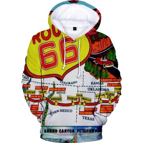 2021 Fashion Design route 66 autumn 3D Hoodies Men/Women Sweatshirt Hoody outwear High Quality Hooded Clothes