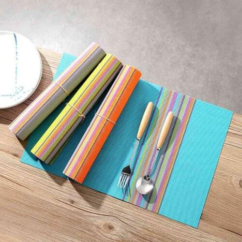 4pcs 45 x 30 cm PVC Dinner Table Lunch Placemats Mat Food Plates Color Stripe