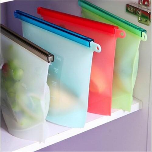 4Pcs Silicone Food Bag Reusable Fresh-keeping Bags Fruit and Vegetable Sealed Storage Containers Leak-proof Fresh Ziplock Bag