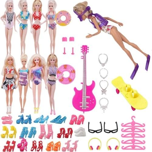 40Pcs/Set Barbies Doll Accessories Mini Shoes Sunglasses Guitar Swimming Suits Hangers Earrings Bracelets Roller Skate Shoes Toy