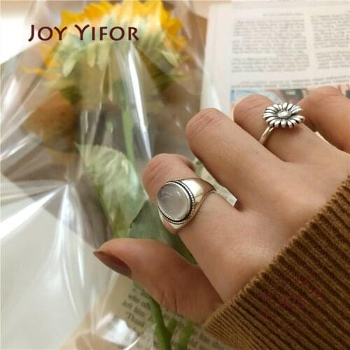 925 sterling silver adjustable rings for women Korean simple punk flower shape ring set statement hip hop fine jewelry