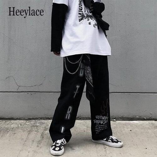 Oversized Mall Goth Pants Grunge Aesthetic Punk Wide Leg Pants Women Streetwear Graffiti High Waist Pants Women Trousers