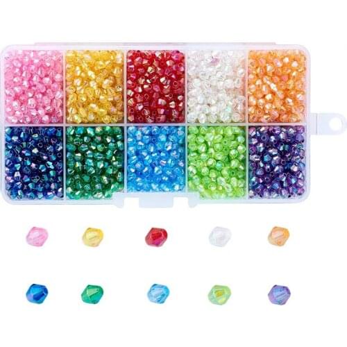 10 Colors 4x4mm Bicone Faceted AB Color Plated Transparent Acrylic Beads for Jewelry Making DIY Bracelet Necklace Hole: 1mm