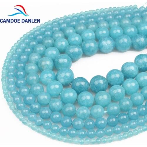 CAMDOE DANLEN New Natural Stone Blue Chalcedony Gem Beads 4 6 8 10 12 14 16mm Fit Diy Charms Handcraft Beads For Jewelry Making