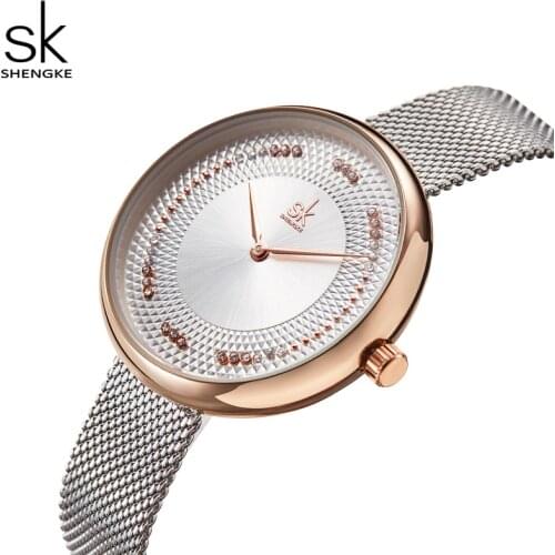 Fashion Rhinestone Women Quartz Watches Luxury SHENGKE Brand Simple Design Watch for Lady Casual Business Clock Waterproof