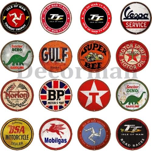 [ Decorman ] Motor oil Car Truck TT Round BSA Metal Sign Vintage BP Wall Painting Gift art Bar Decoration LTA-1719 30 CM