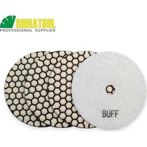 SHDIATOOL 4pcs 125mm #WBUFF dry polishing pads sander disc Resin bond diamond flexible polisher disk granite marble Polishing