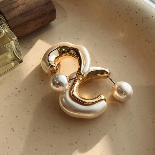 Korea irregular letter C double side pearl stud earring jewelry boho woman earrings 2021