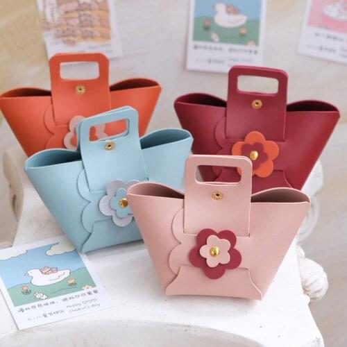 Leather Gift Bags with Handles Candy Boxes Packaging Gift Box Thank You Bags Gift Bag with Flower for Baby Shower Party Favors