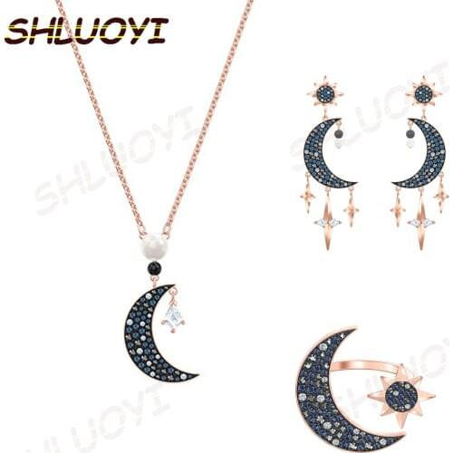 Fashion jewelry SWA symbolic fresh night sky moon and star decoration Crystal Necklace Charm romantic gift