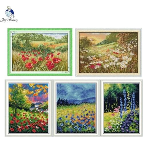 Joy Sunday Beautiful Flowers Series Cross stitch kits DMC Needlework Embroidery Cross-Stitch DIY Handwork Fabric 14CT and 11CT