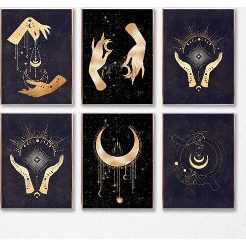 Witchy Wall Decoration Canvas Painting Sun and Moon Celestial Posters Witchcraft Art Prints Abstract Wall Pictures Home Decor