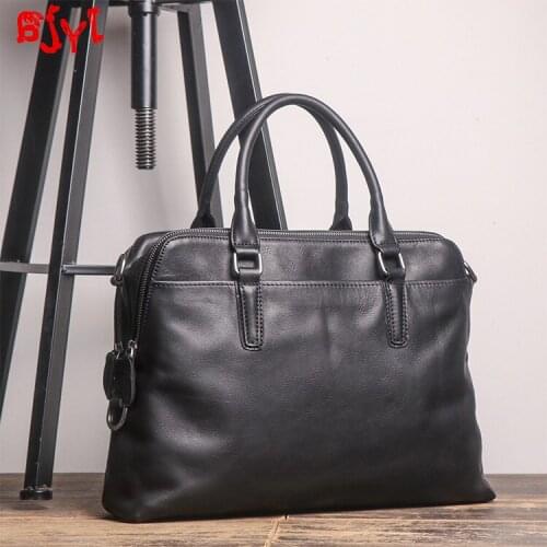 New Mens Handbag Portable Briefcase Shoulder Messenger Bag Business Laptop First Layer Leather Bags Vegetable Tanned Leather