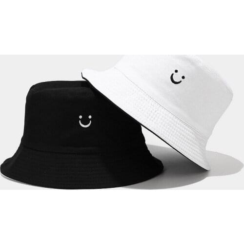 New Smile Face Bucket Hat for Men Women Embroidery Two Side Sun Hat Summer Outdoor Sports Travel Fishermen Hats Hip Hop Panama