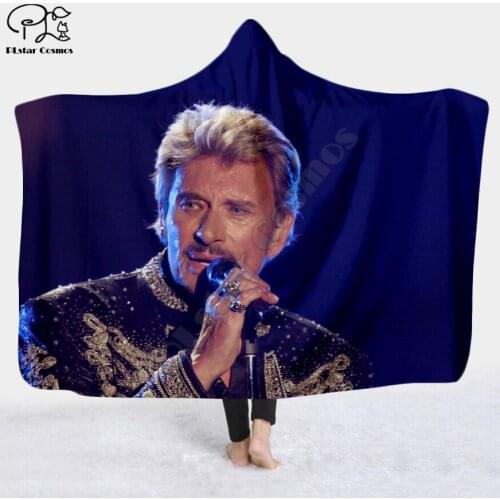 Johnny hallyday Hooded Blanket 3D full print Wearable Blanket Adults men women Fleece Blanket style-3