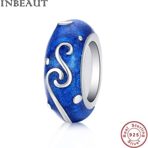 INBEAUT Orignal Enamel Night Sky Beads fit Brand Bracelet 925 Sterling Silver Blue Romantic Starry River Charms Pendant diy