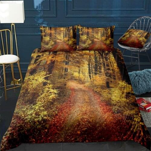 Autumn forest walk Quilt Cover Pillowcase 3Piece Comforter Bedding Set With Pillow Case Single Double Duvet Cover Home Decora