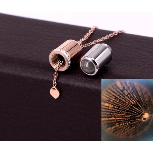 Stainless Steel 100 languages Heart I love you Projection Capsule Pendant Necklace Fashion Women Jewelry Valentines day Gift