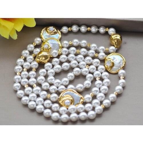 MCT·STAR Z10290 43" 23mm Baroque White Gold-plating Shell Pearl Necklace