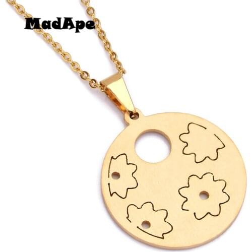 MadApe New Fashion Round Pendants Necklace Titanium Stainless Steel Choker Women Gold Color Sweater Chain Jewelry bijoux collier