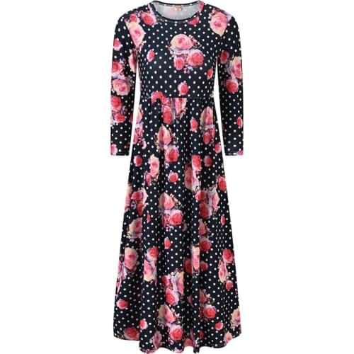 6 8 10 12 Years Old Girls Floral Maxi Dress with Pockets Bohemian Long Gown 3/4 Sleeve Ankle Length Vintage Casual Frock Clothes