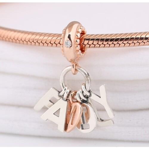 Authentic S925 Silver Rose Perfect Family With Crystal Pendant Hanging Bead Charm for Women Bracelet Bangle Jewelry