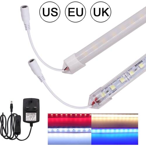 LED Bar Light Rigid Strip 12V DC 10W Aluminum Hard LED Tube 50cm 36 LED Bar Kitchen Cabinet Lights with Cover and Power Adapter