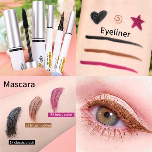 2Pcs/set Mascara 4D Silk Fiber Eyelash Volume Lengthening Black Eye Lashes Extension Makeup Waterproof Mascara Eyeliner Kit