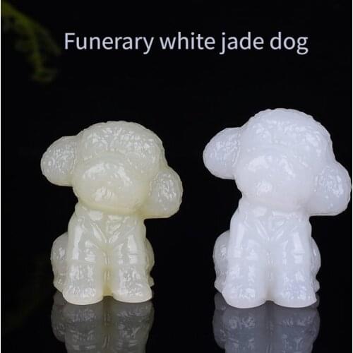 Pet dog funerary sculpture natural white jade cute pet Trinket 3D Hand Carved Dog Keepsake pet memorial The funerary objects