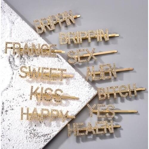 Savage hair clips Letters Crystal Hairpins Shiny Rhinestones Hair Clips Barrettes Women Hair Styling Accessories