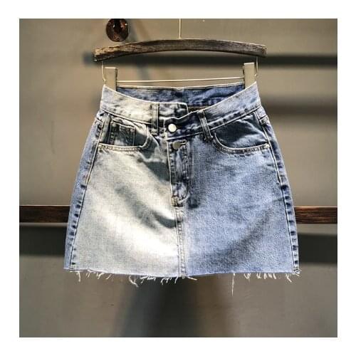 Mini Skirt Woman 2020 Summer New A- Line Denim Skirt Womens Contrasting Color Package Hip Jeans Skirts Mujer