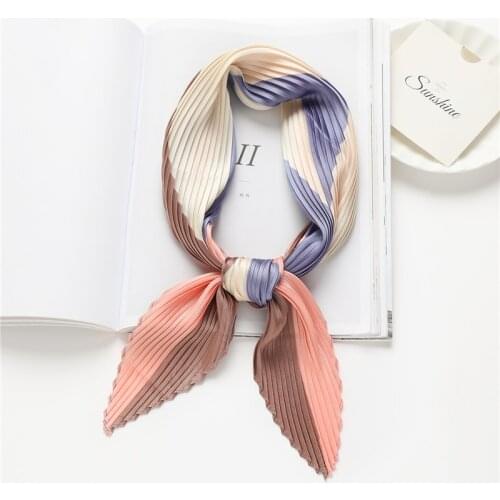 Women Crinkle Silk 70cm Scarf Bandana Fashion Lady Hair Tie Band bag neckerchief Headscarves Wrist Soft 70cm Splice Shawl Hijab