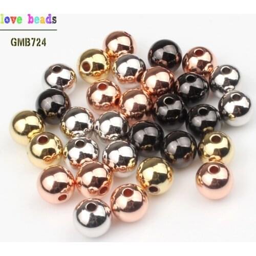 Size 3/4/5/6/8mm Gold Silver Color Copper Spacer beads Ball Metal Loose Beads for Charms Bracelets Findings Jewelry Making
