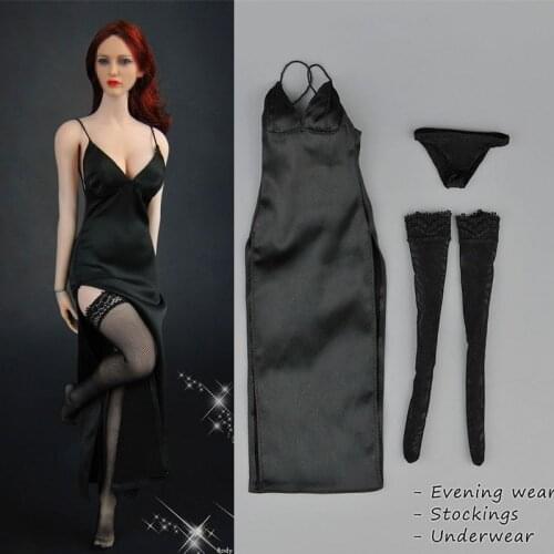 ZY5025 1/6 Female Sexy Evening Dress Slit Skirt Stocking Panties Set Model Fit 12'' Soldier Action Figure Body