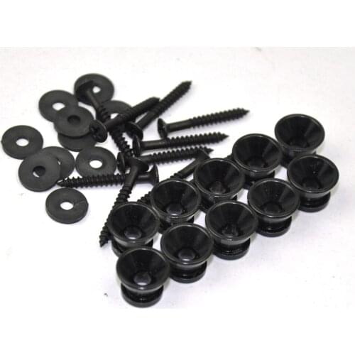 10 Sets of Universal Black Guitar Strap Locks Nails Buttons + Screws + Pad