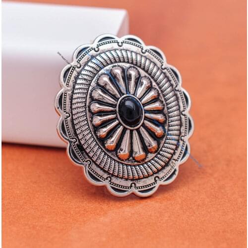 6pc 44*38mm Ethnic Western Flower Carved Southeast Beige Turquoise Leathercraft Luggage bag Case Belt Big Oval Concho Screwback