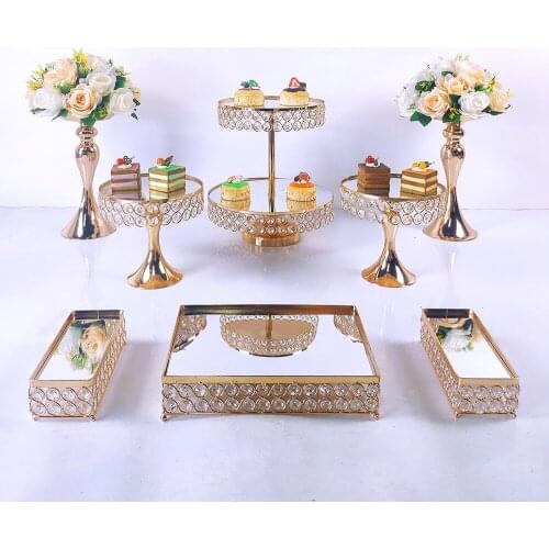 NEW Gold 8pcs Electroplate Metal Cake Stand Set Display Wedding Birthday Party Dessert Cupcake Plate Rack